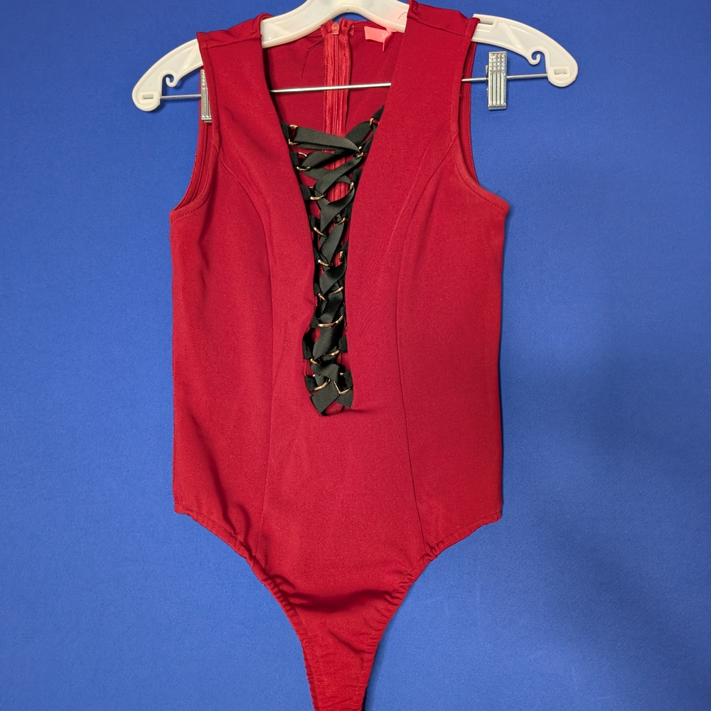 Red Lace-Up Bodysuit